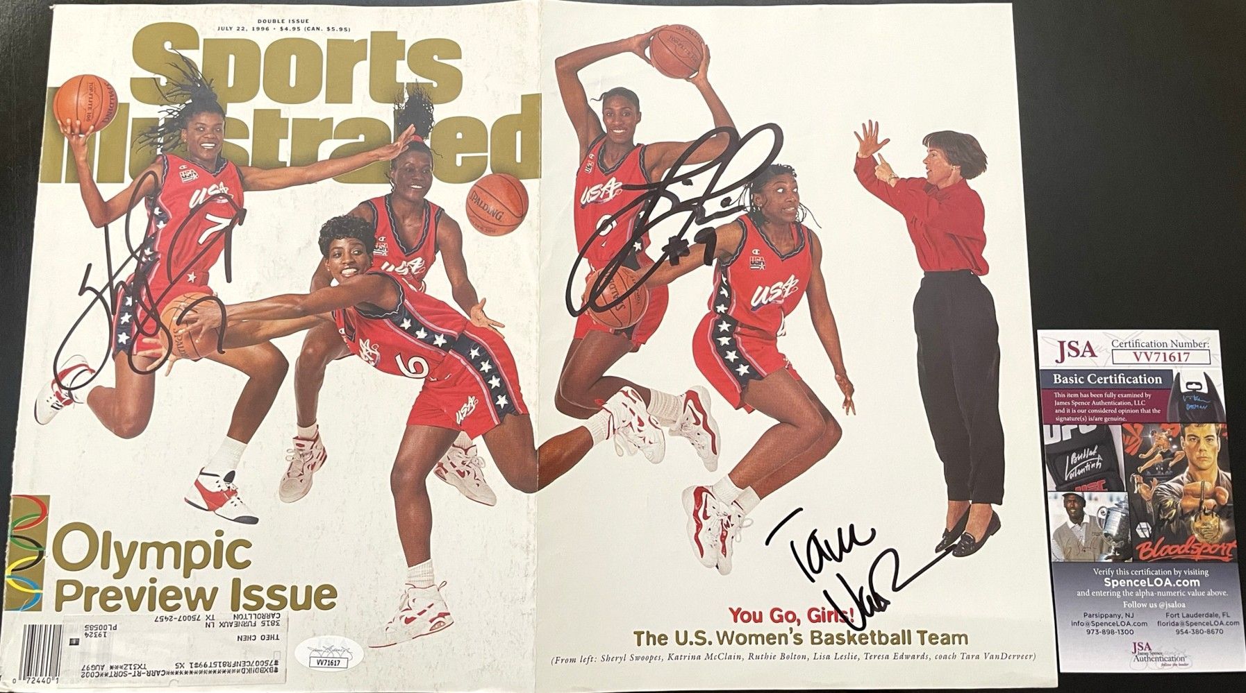 Lisa Leslie Sheryl Swoopes Tara VanDerveer autographed 1996 US Women's