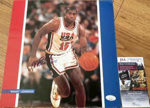 Magic Johnson autographed 1992 USA Dream Team calendar page photo JSA