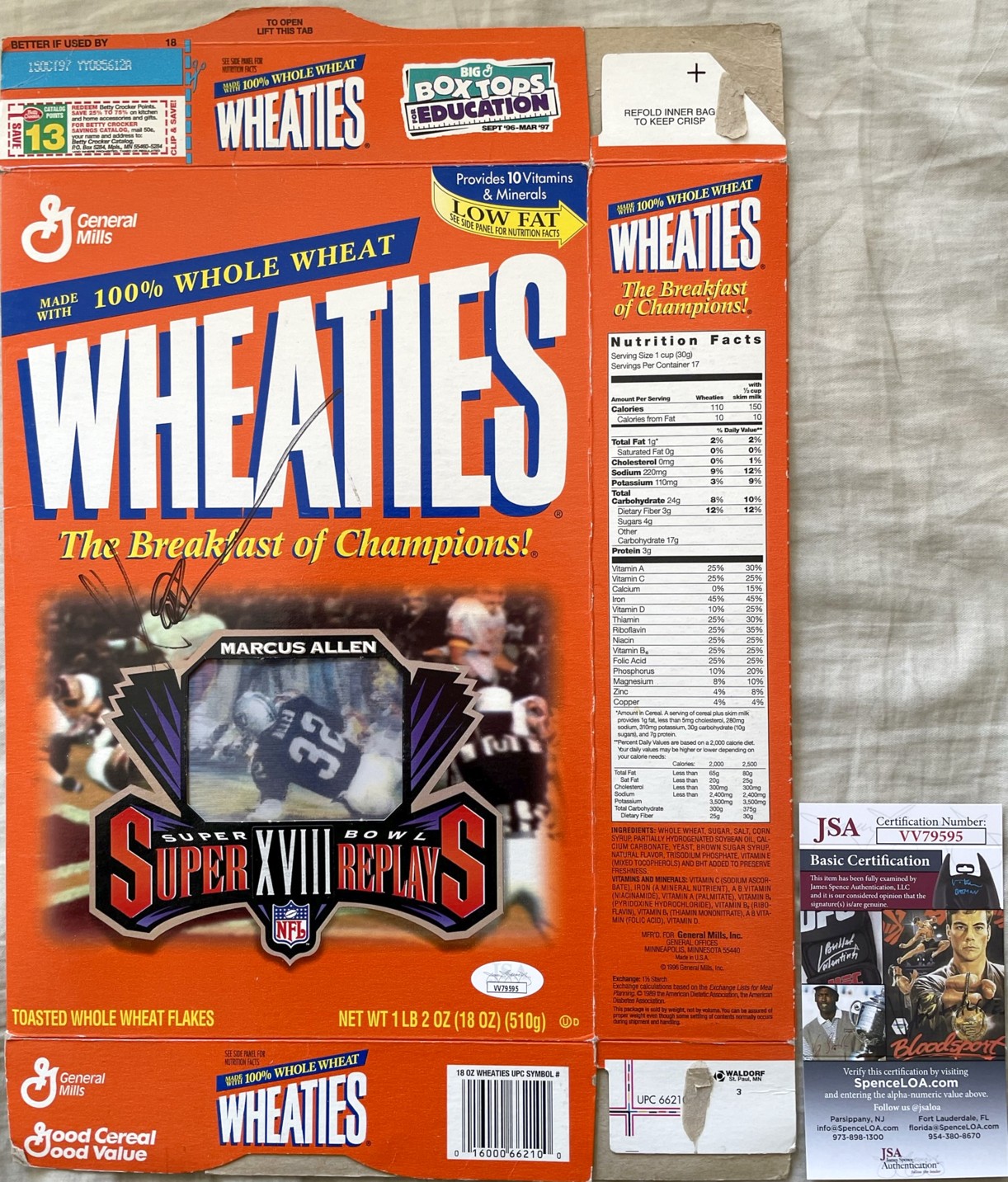 Marcus Allen autographed Raiders Super Bowl 18 commemorative Wheaties