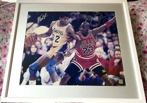 Michael Jordan and Magic Johnson autographed 1991 NBA Finals 16x20 poster size photo custom framed UDA