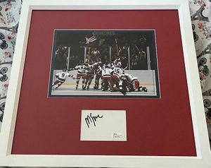 Mike Eruzione autograph framed with 1980 Miracle on Ice USA Olympic Hockey Team celebration photo JSA