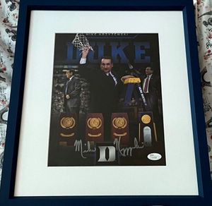Mike (Coach K) Krzyzewski autographed Duke Blue Devils 4 NCAA Titles photo custom framed JSA
