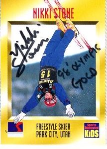 Nikki Stone autographed 1996 Sports Illustrated for Kids freestyle skiing card inscribed 98 OLYMPIC GOLD