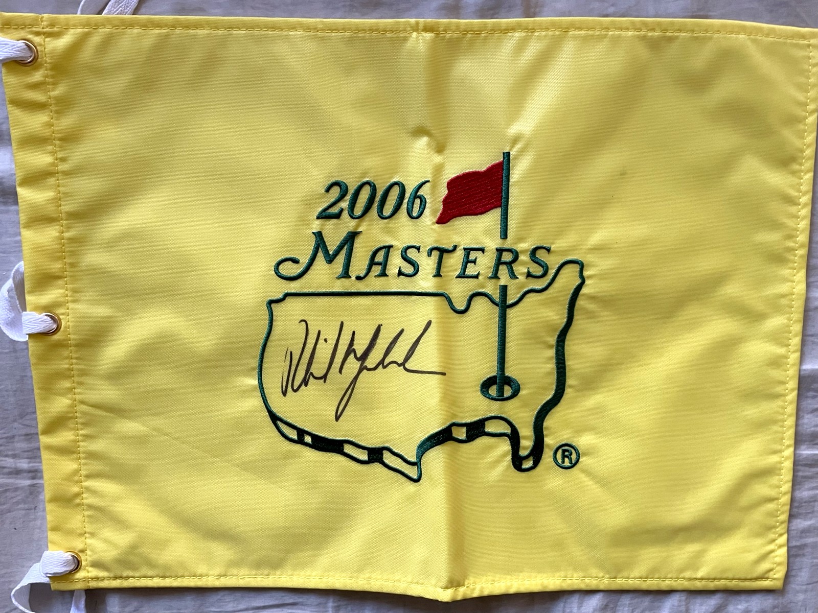 Phil Mickelson autographed 2006 Masters golf pin flag JSA
