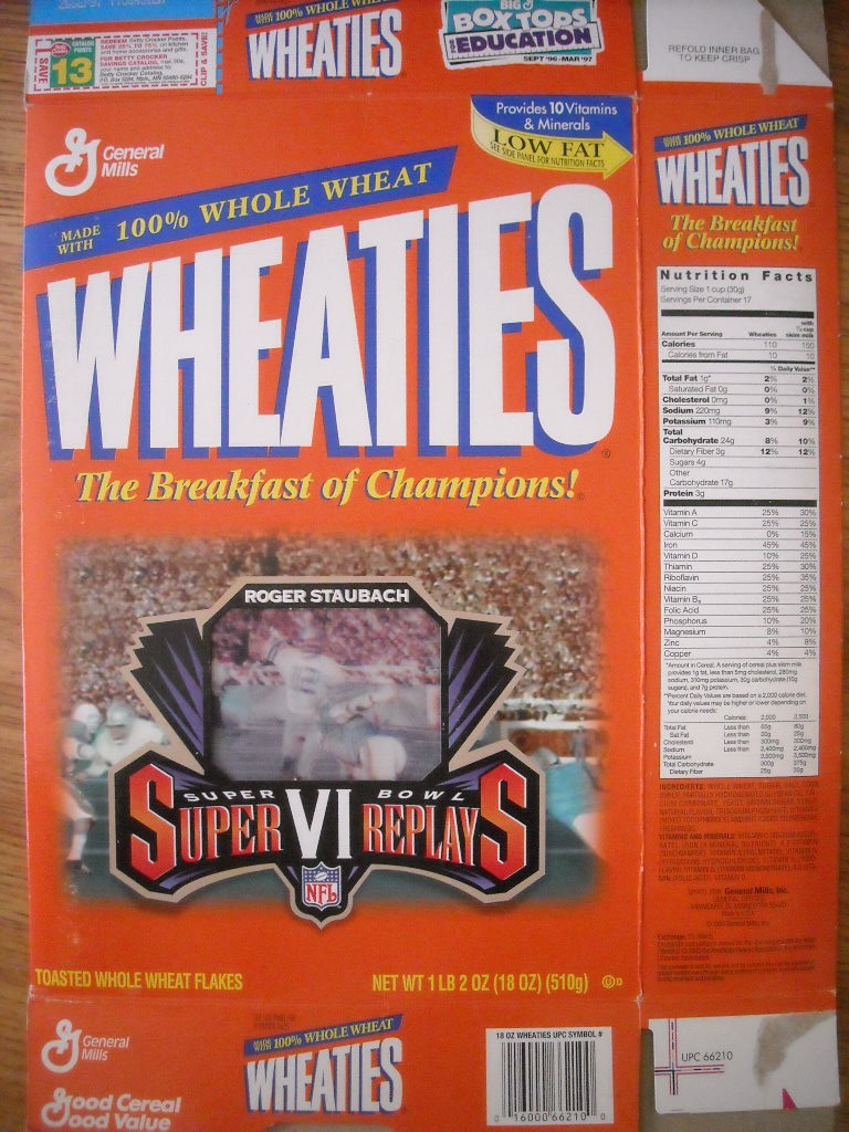 Roger Staubach Dallas Cowboys Super Bowl Replays Wheaties cereal box