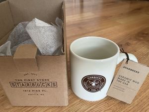 Starbucks First Store Pike Place Seattle exclusive white 14 oz coffee mug NEW