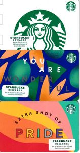 Lot of 3 Starbucks gift cards Extra Shot of Pride & Siren Logo & You Are Wonderful (no value)