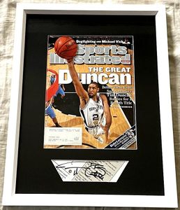 Tim Duncan autograph custom framed with San Antonio Spurs 2007 NBA Finals Sports Illustrated cover