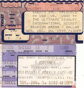Lot of 2 Team USA vs. USSR 1989 and 1992 exhibition hockey game ticket stubs (Keith Tkachuk)