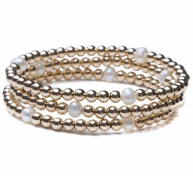 14k Bead and Pearl Stack of Three
