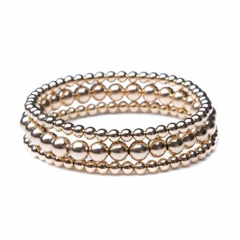14k Gold 3 Stack Trio Stack Beaded Bracelet Set
