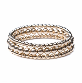 14k Gold 3 Stack Trio Stack Beaded Bracelet Set