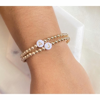 14k gold filled bead bracelet 4mm with letters