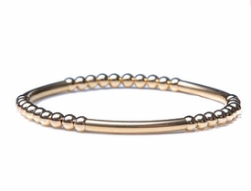 14k Gold Multi Bars of Gold Beaded Bracelet - 4mm