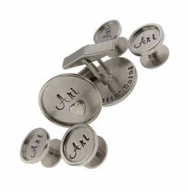 14k Gold Rimmed Shirt Studs & Cufflinks Set