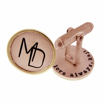 14k gold with 14k gold rimmed round cuff links