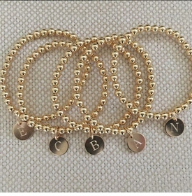 14kt Gold Filled Bead Bracelet with Letter Charm