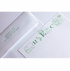 Animal Monogram Green Baby Stationery