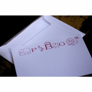 animal monogram red  baby stationery
