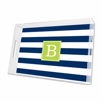 awning stripe navy lucite tray - large