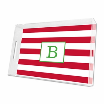 awning stripe red lucite tray - large