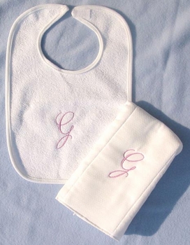 baby bib & burp cloth set (initial)