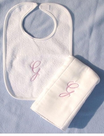 baby bib & burp cloth set (initial)