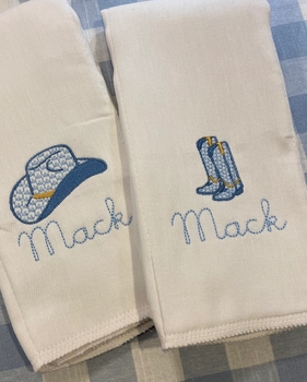 Personalized Cowboy Hat and Boots Burp Cloth Set