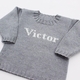 baby boy custom knit name sweater (pale grey and cream)