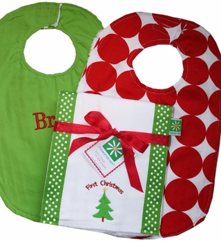 baby's first christmas bib burp set