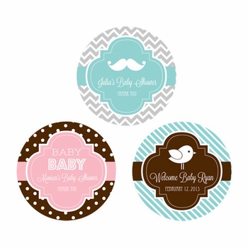 baby shower round favor labels and tags 1.4"