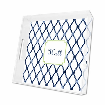 bamboo navy & green lucite tray - square