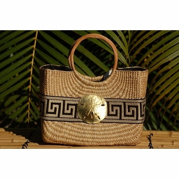 becky cocktail bag with tan greek key