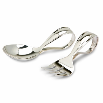 bent curved sterling silver personalized baby spoon & fork set