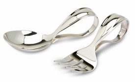 bent curved sterling silver personalized baby spoon & fork set
