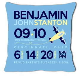 Birth Announcement New Baby Airplane Pillow (Blue)