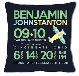 Birth Announcement New Baby Airplane Pillow (Dark)