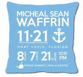 Birth Announcement New Baby Anchor Pillow (Blue)