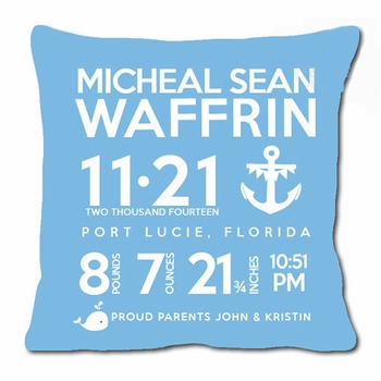 birth announcement new baby anchor pillow (blue)
