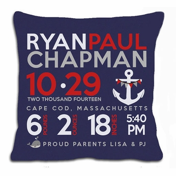 birth announcement new baby anchor pillow (dark)