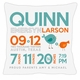 birth announcement new baby birdie pillow (aqua)