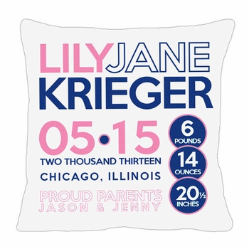 birth announcement new baby circles pillow (girl)