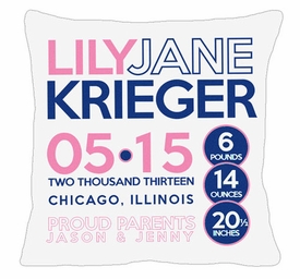 Birth Announcement New Baby Circles Pillow (Girl)