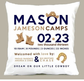 Birth Announcement New Baby Cowboy Pillow