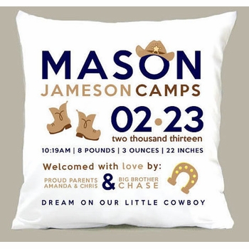 birth announcement new baby cowboy pillow