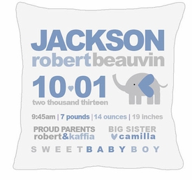 Birth Announcement New Baby Elephant Pillow (Gray)
