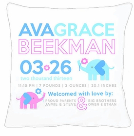 Birth Announcement New Baby Elephant Pillow (Pink)