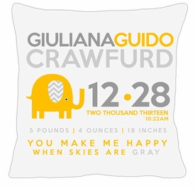 Birth Announcement New Baby Elephant Pillow (Yellow)