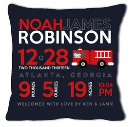 Birth Announcement New Baby Firetruck Pillow (Dark)