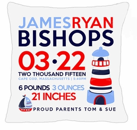 Birth Announcement New Baby Lighthouse Pillow